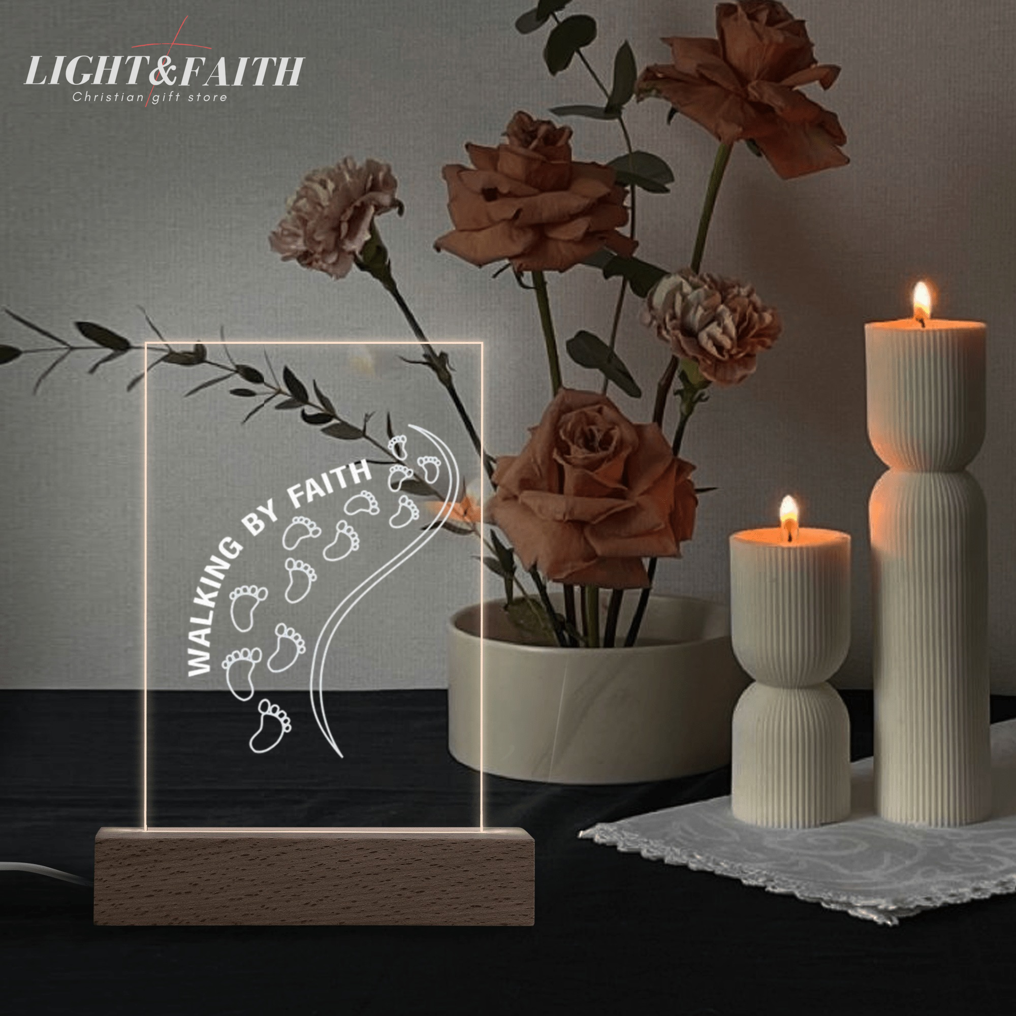 Walling By Faith LED Light, Christian Bible Verse Lamp, Inspirational Acrylic Night Light, Religious Home Decor, Faith Gift for Believers. NLLAF36